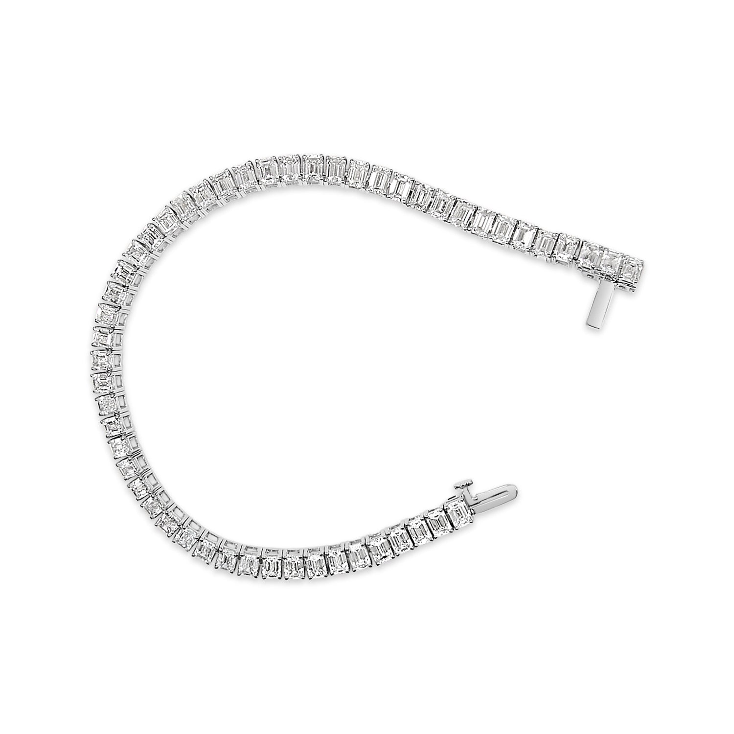 IGI Certified 14K White Gold 10.0 Cttw Emerald Cut Lab Grown Diamond Tennis Bracelet  DestGlow