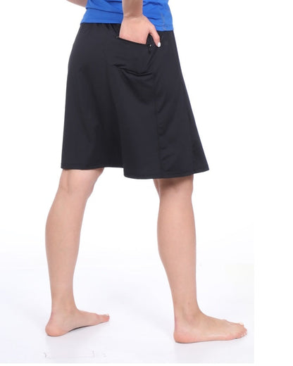 Knee-Length Swim/Sport Skirt with Attached Shorts, Pocket and UPF 50+ Protection by Kosher Casual USA