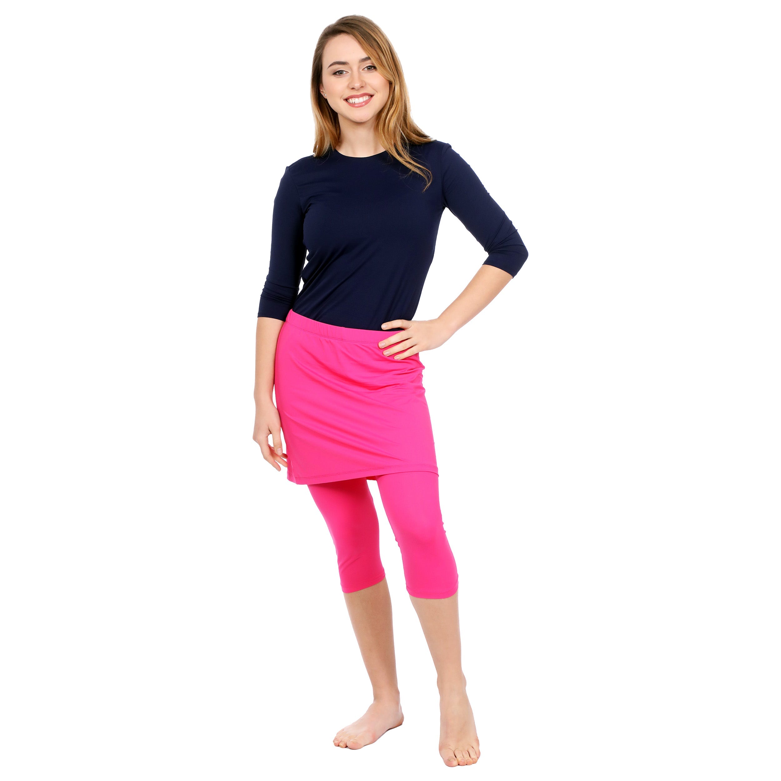 High-Neck Modest 3/4 Sleeve Swim Shirt with UV50 Protection by Kosher Casual USA