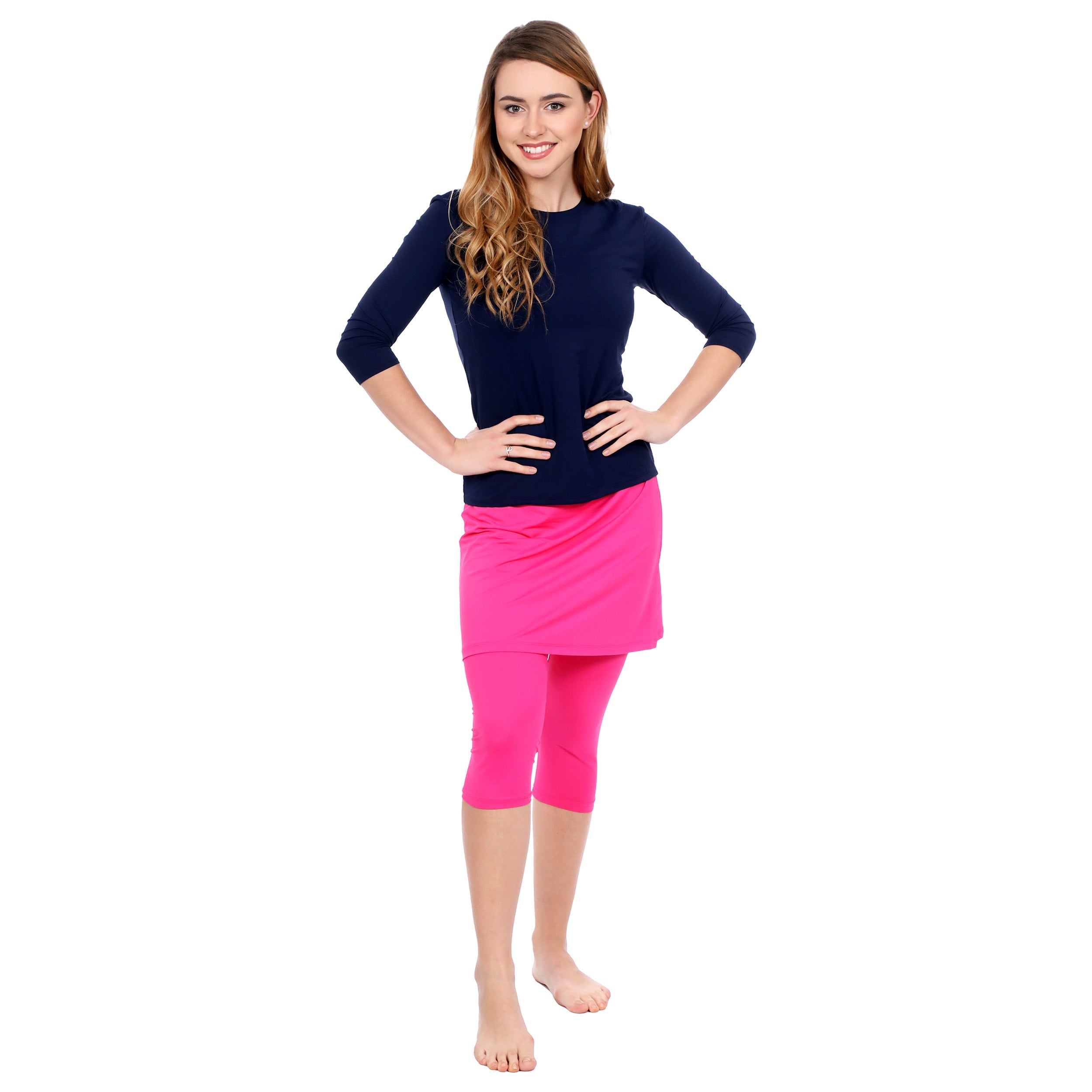 High-Neck Modest 3/4 Sleeve Swim Shirt with UV50 Protection by Kosher Casual USA