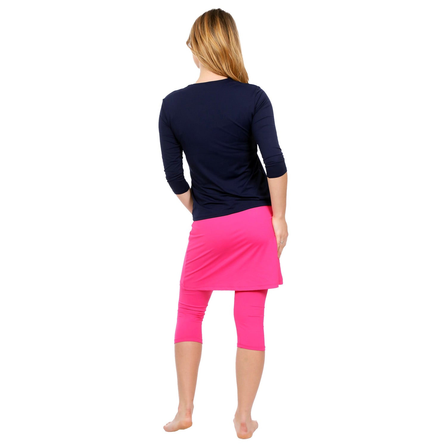 High-Neck Modest 3/4 Sleeve Swim Shirt with UV50 Protection by Kosher Casual USA