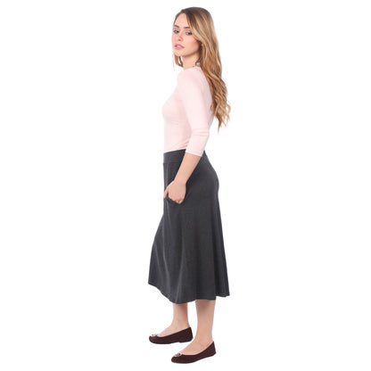 The Perfect A-Line Midi Skirt with Pockets by Kosher Casual USA