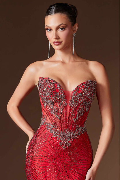 Ladivine KV1129 Strapless Sweetheart Neck Crystal Linear Beading Gown by DiscountDressShop