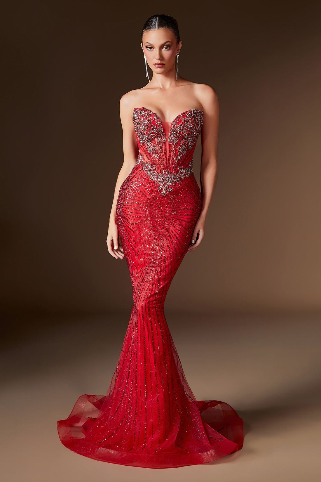 Ladivine KV1129 Strapless Sweetheart Neck Crystal Linear Beading Gown by DiscountDressShop