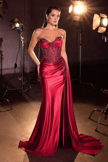 Ladivine KV1131 Strapless Satin Fitted Gown Side Sash by DiscountDressShop