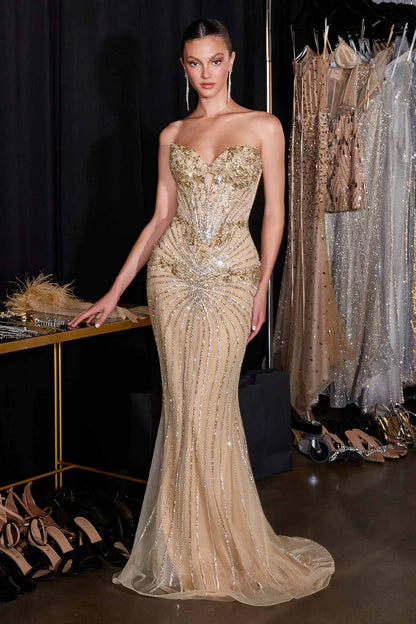 Ladivine KV1139 Strapless Sweetheart Beaded Bodice Mermaid Gown by DiscountDressShop