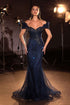 Ladivine KV1141 Off Shoulder Navy Blue Mermaid Evening Gown by DiscountDressShop
