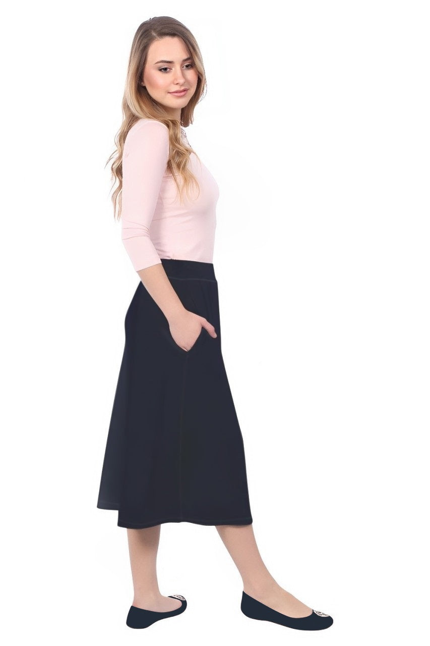 The Perfect A-Line Midi Skirt with Pockets by Kosher Casual USA