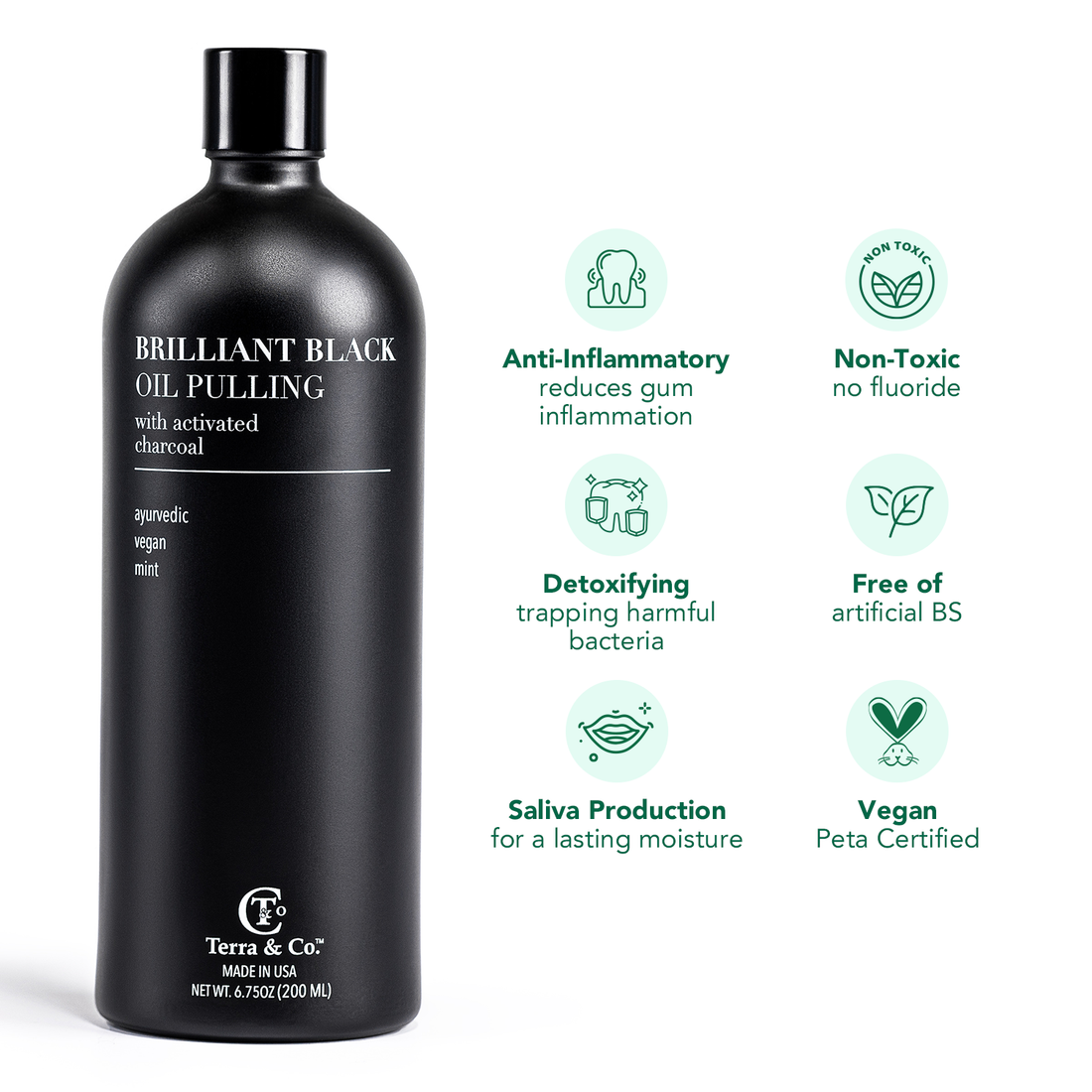 Brilliant Black® Oil Pulling – Ayurvedic Mouthwash for Teeth Whitening, Detox &amp; Gum Health by Terra &amp; Co.