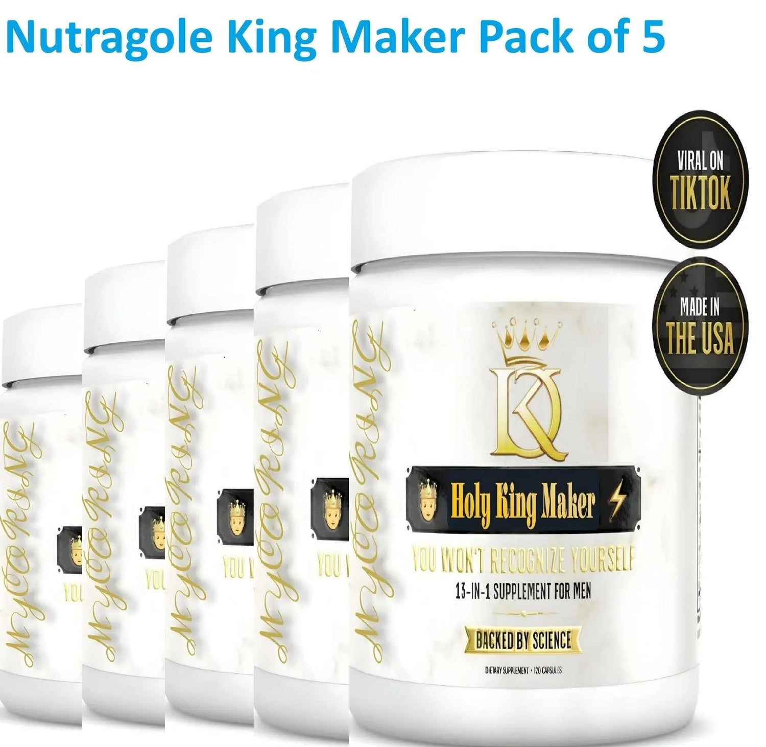 King Maker Pack of 5, 13-in-1 Anabolic Supplement for Men to Increase Stamina, Lean Muscle Growth &amp; Recovery, N.O. Booster with Tongkat Ali (LJ100), 120 Capsules - DestGlow