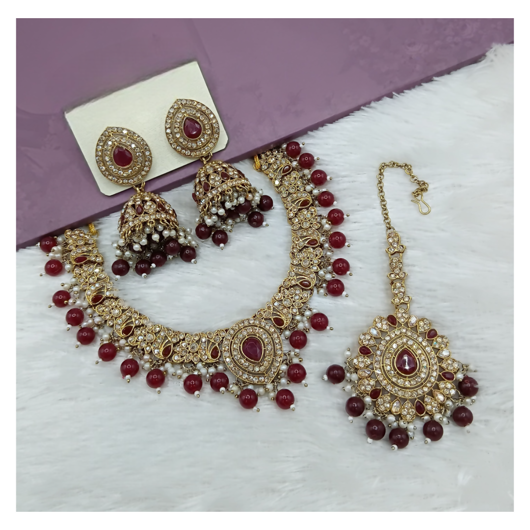 Joban Fashion Maroon Stone Work Necklace Set
