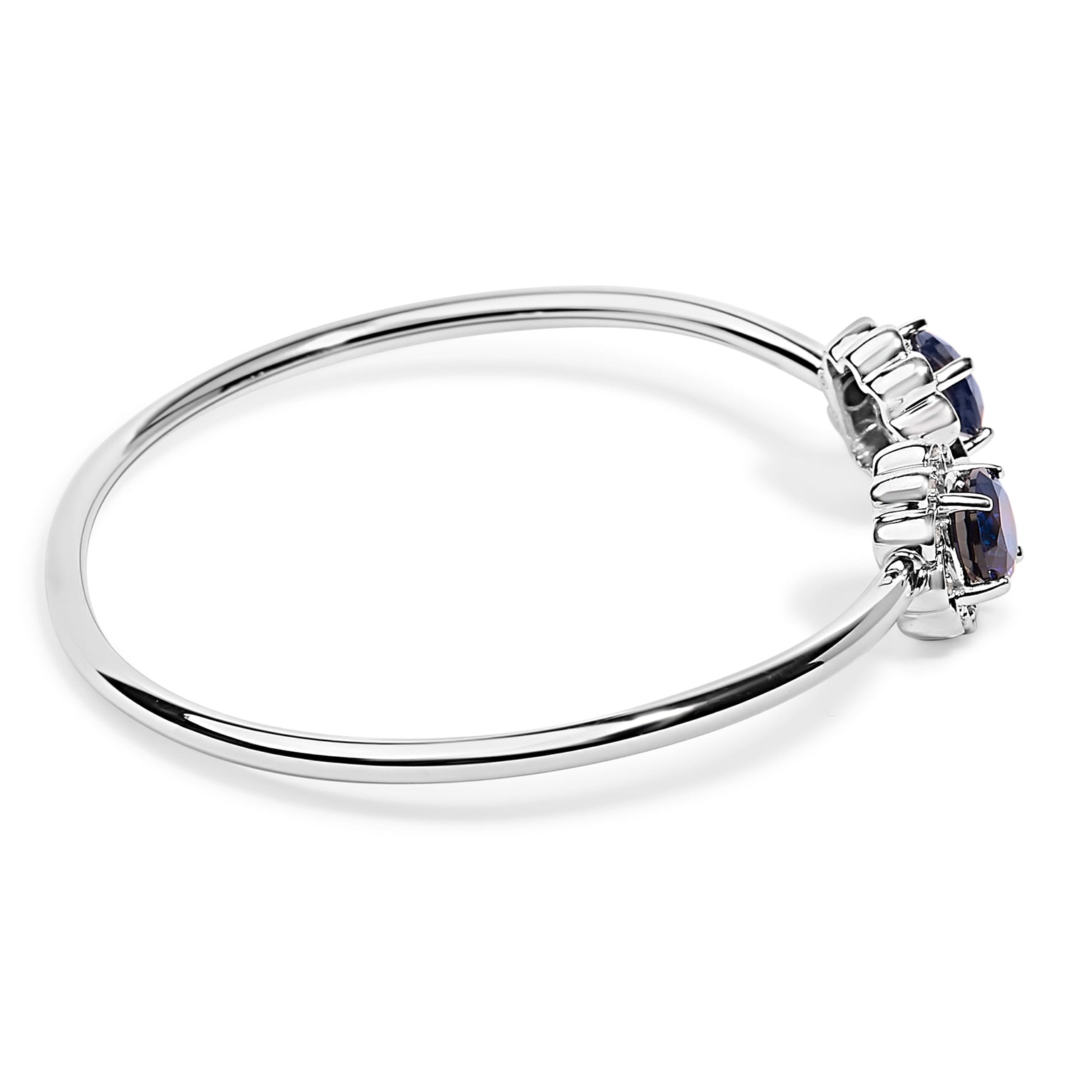 Sterling Silver Diamond Accent Created Blue Sapphire Floral Design Bangle Bracelet by Bids.com