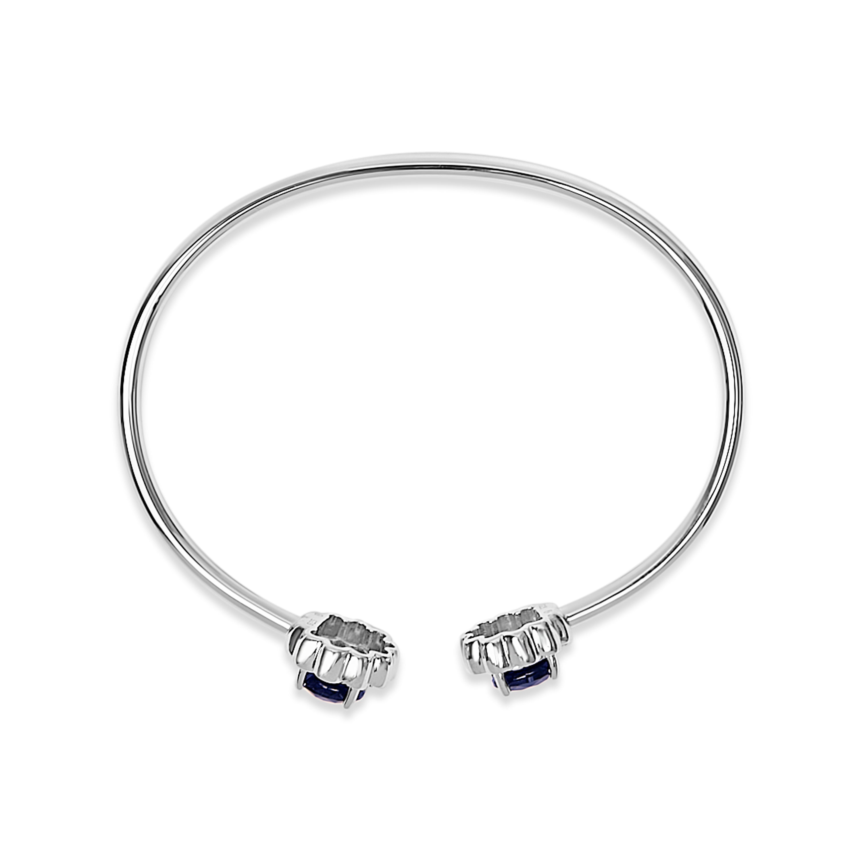 Sterling Silver Diamond Accent Created Blue Sapphire Floral Design Bangle Bracelet by Bids.com