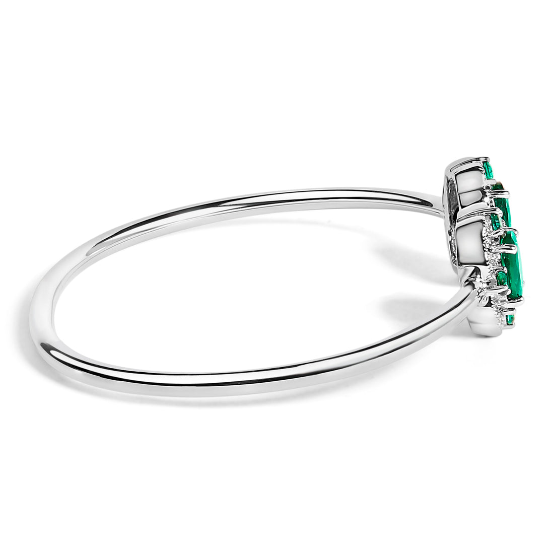 Sterling Silver White Topaz and Green Emerald Floral Bangle Bracelet 6.5 Inch by Bids.com