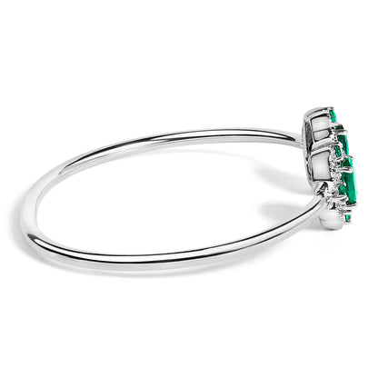 Sterling Silver White Topaz and Green Emerald Floral Bangle Bracelet 6.5 Inch by Bids.com