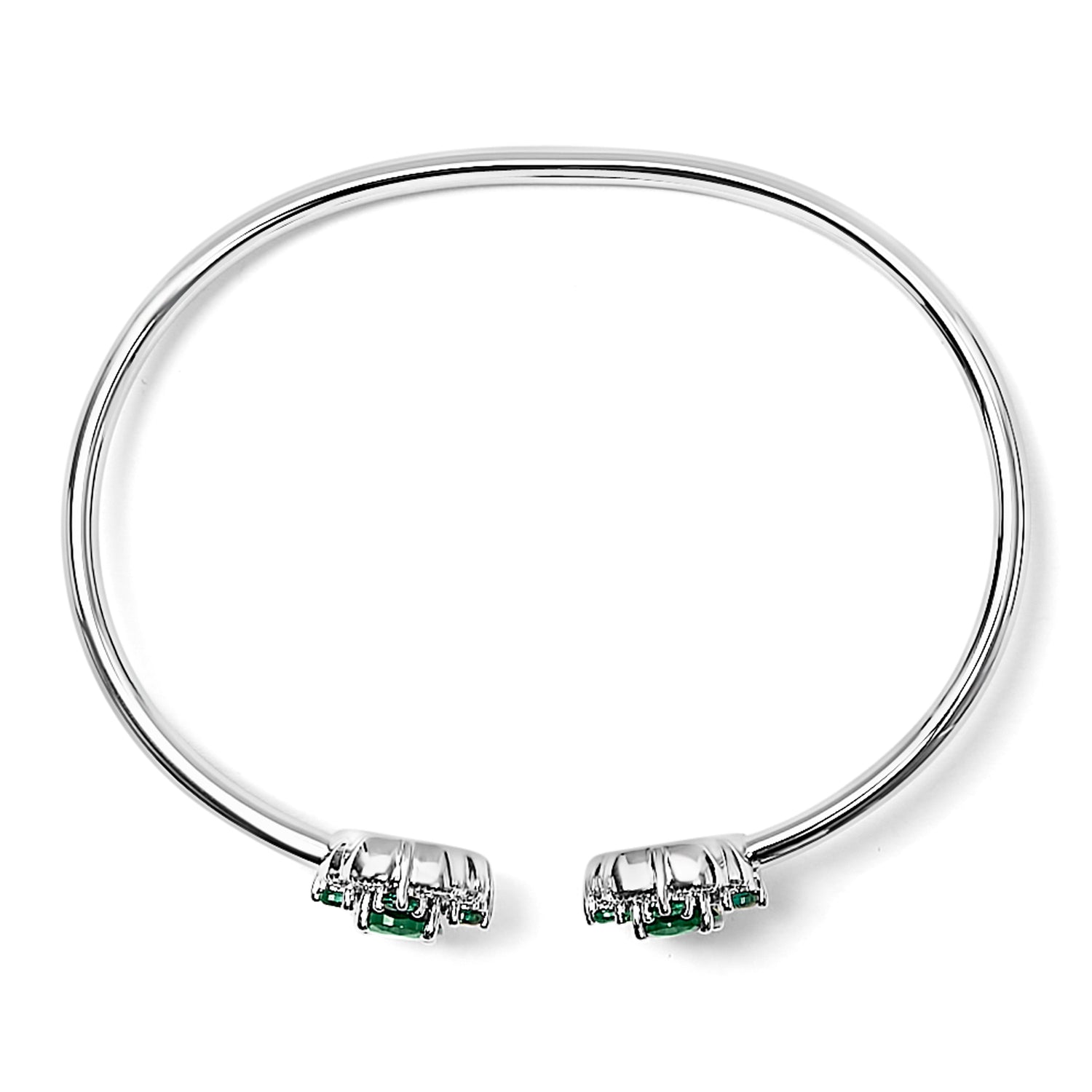Sterling Silver White Topaz and Green Emerald Floral Bangle Bracelet 6.5 Inch by Bids.com