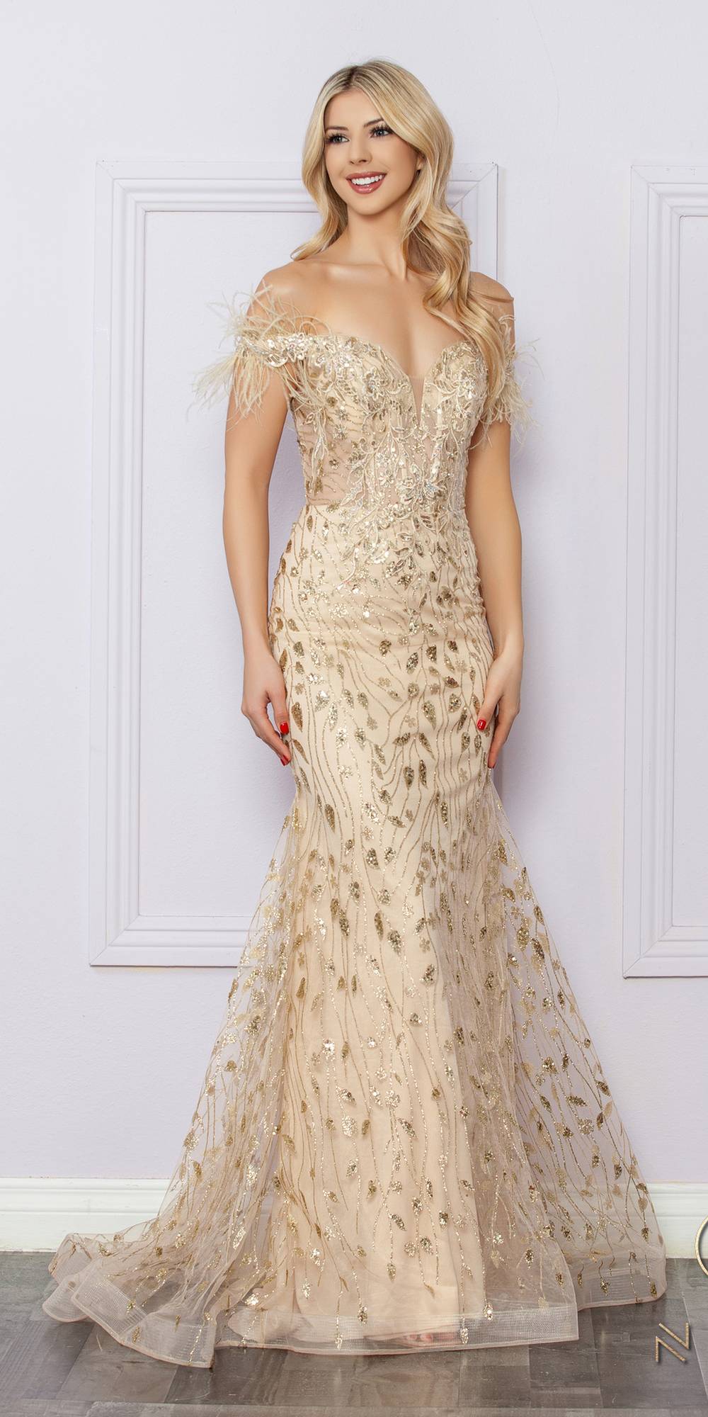 Nox Anabel L1255 Long Embroidered Glitter Applique Fitted Gown by DiscountDressShop