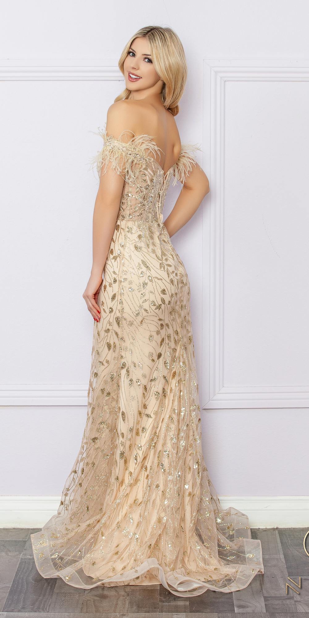 Nox Anabel L1255 Long Embroidered Glitter Applique Fitted Gown by DiscountDressShop