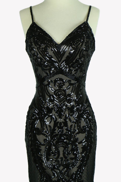 CLEARANCE - Aspeed L1982 Long Sequins Navy Blue Evening Gown V-Neck (Size XS) by DiscountDressShop