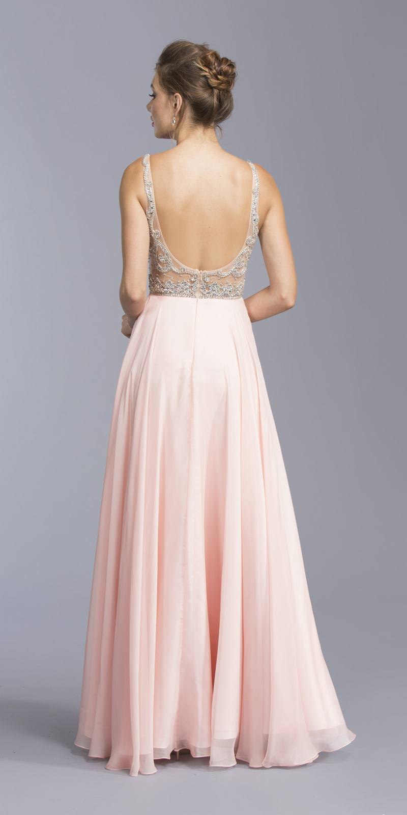 CLEARANCE - Aspeed USA 2055 Illusion Bodice Beaded Long Dress V-Neck (Size XXS) by DiscountDressShop
