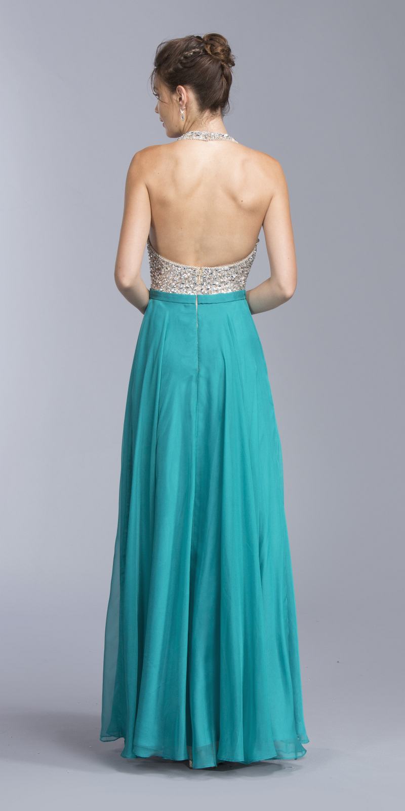 CLEARANCE - Aspeed L2061 A-line Long Formal Dress Halter Open-Back (Size XXS) by DiscountDressShop