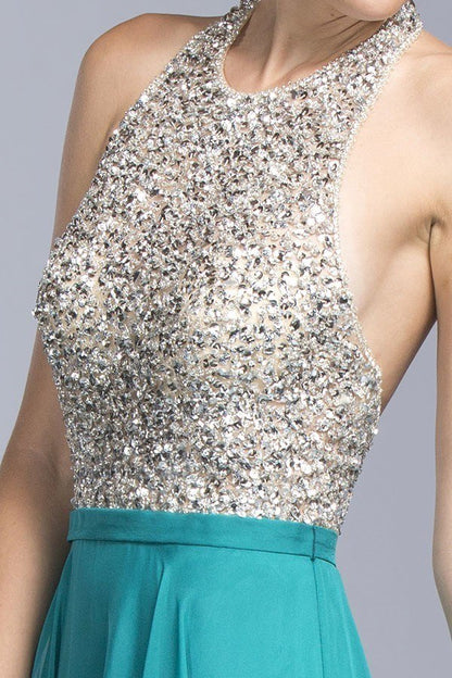 CLEARANCE - Aspeed L2061 A-line Long Formal Dress Halter Open-Back (Size XXS) by DiscountDressShop
