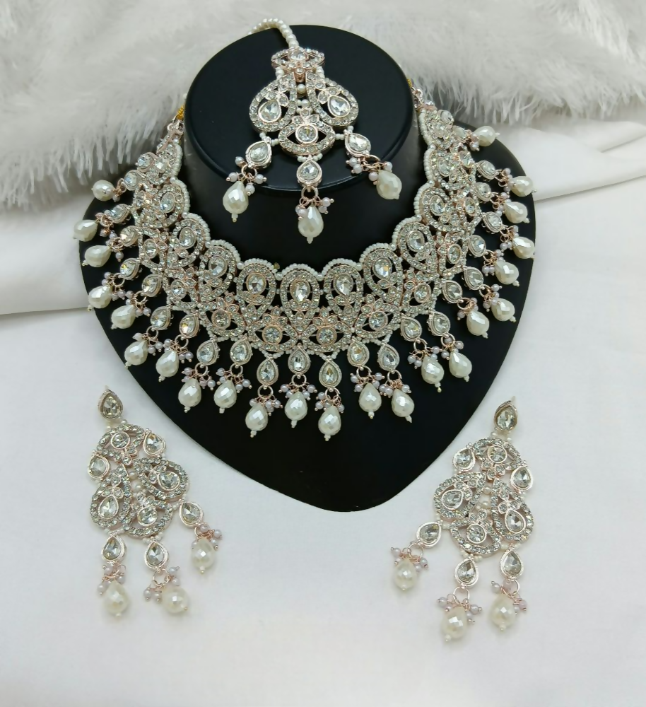 Joban Fashion Cream Color Stone Work Necklace Set