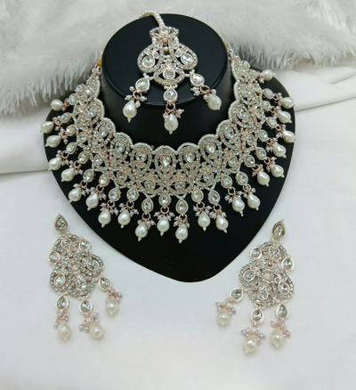 Joban Fashion Cream Color Stone Work Necklace Set