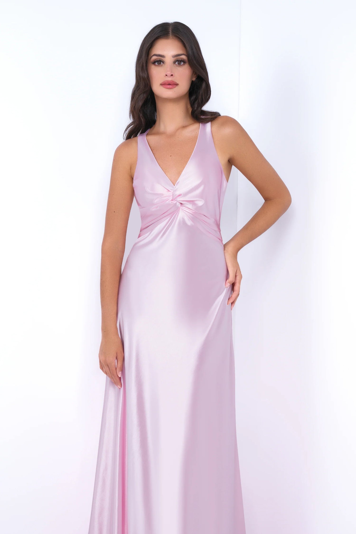 Odette Maxi Dress - Pink - Open Back With Adjustable Bow Tie Detail - DestGlow