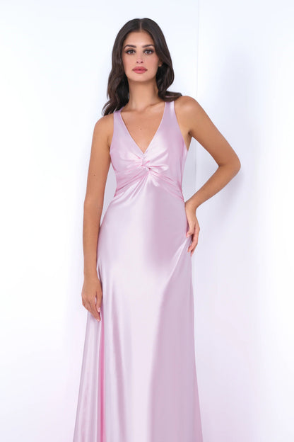 Odette Maxi Dress - Pink - Open Back With Adjustable Bow Tie Detail - DestGlow