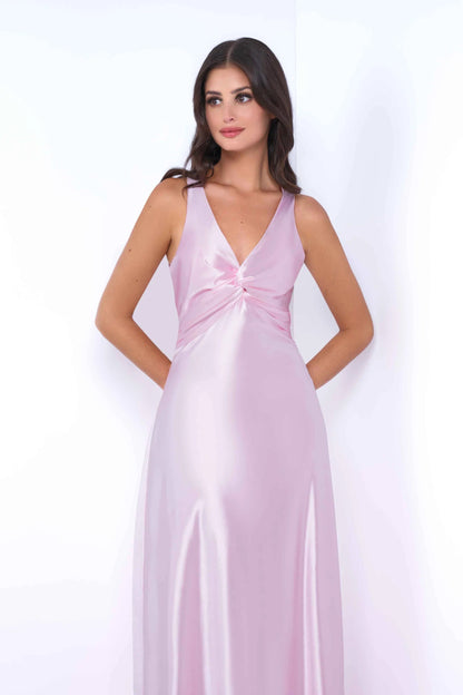 Odette Maxi Dress - Pink - Open Back With Adjustable Bow Tie Detail - DestGlow