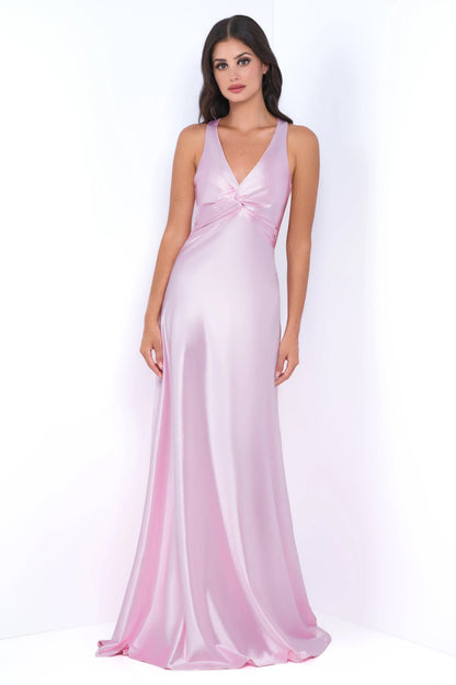 Odette Maxi Dress - Pink - Open Back With Adjustable Bow Tie Detail - DestGlow