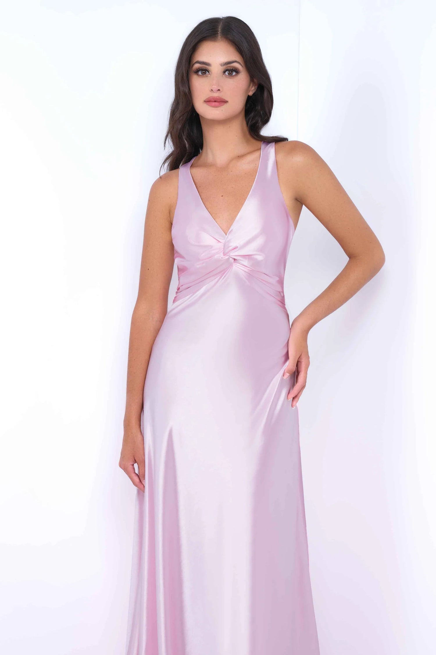 Odette Maxi Dress - Pink - Open Back With Adjustable Bow Tie Detail - DestGlow