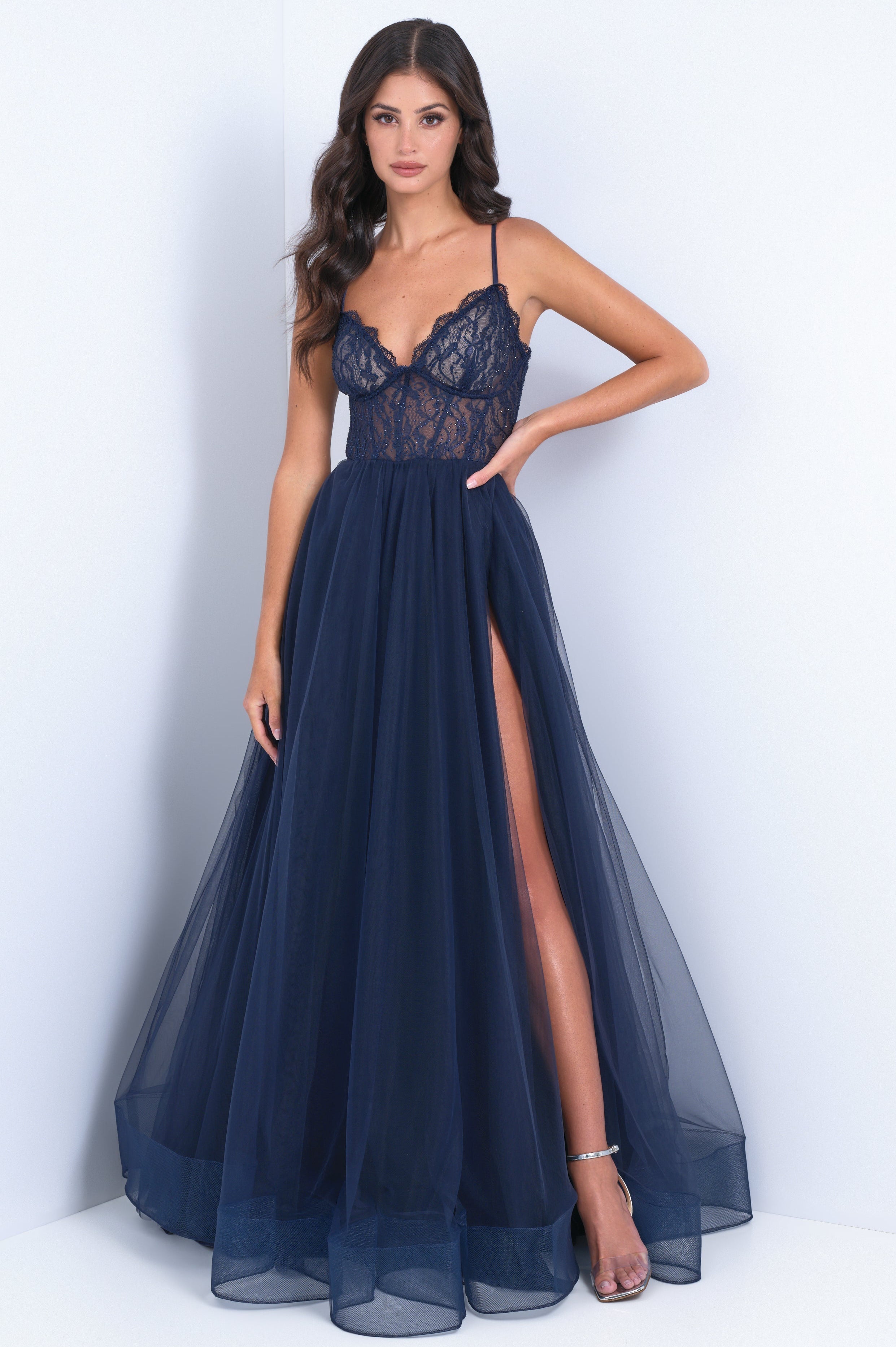 Dani Gown - Navy - Lace &amp; Tulle A-line Dress