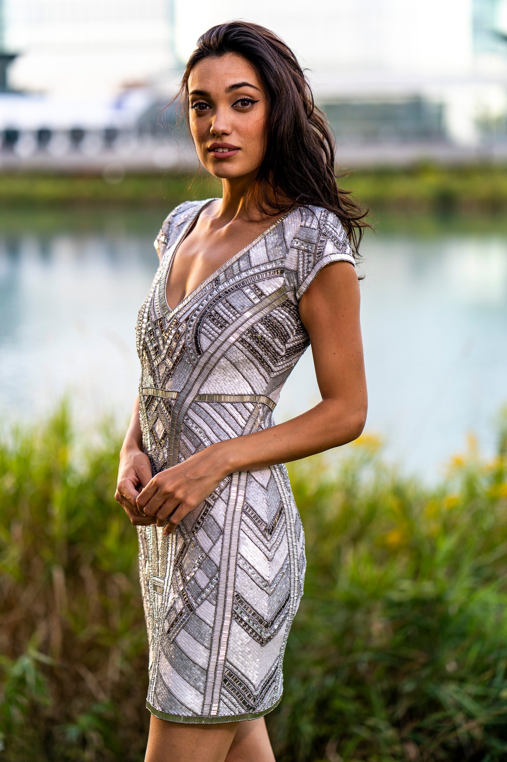 Lara 29909 - Beaded, V-neck Mini Dress by Lara New York