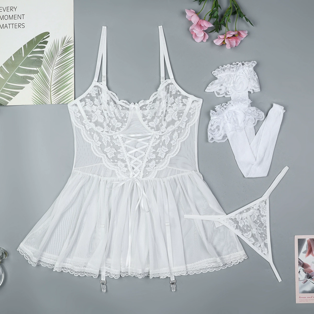 Celeste Bridal Babydoll 3 Piece Lingerie Set by Lingerie By Coco