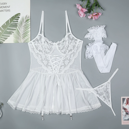 Celeste Bridal Babydoll 3 Piece Lingerie Set by Lingerie By Coco