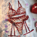 Heartstrings Embroidered 4 Piece Lingerie Set - lingerie & underwear