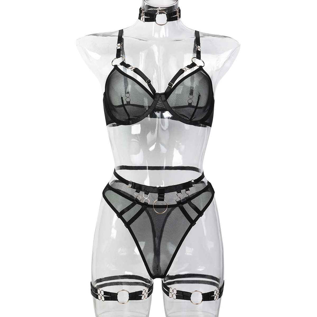 Obsession Strapped 4 Piece Black Lingerie Set