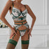Emerald Bloom Embroidered Lingerie 4 Piece Set - lingerie & underwear