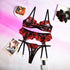 Scarlet Petals Lace 3 Piece Lingerie Set - lingerie & underwear