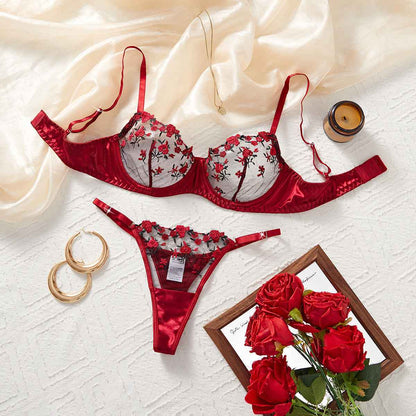 Rose Embroidered Lingerie 2 Piece Set
