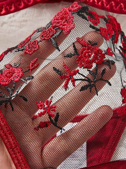 Rose Embroidered Lingerie 2 Piece Set