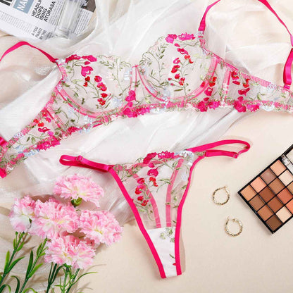 Wild Bloom Embroidered 2 Piece Lingerie Set