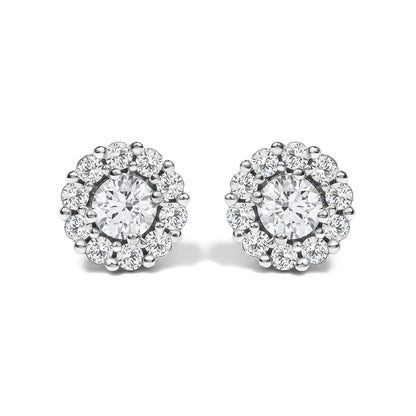 10K White Gold 1 1/2 Cttw Lab Grown Diamond Halo Stud Earrings  DestGlow