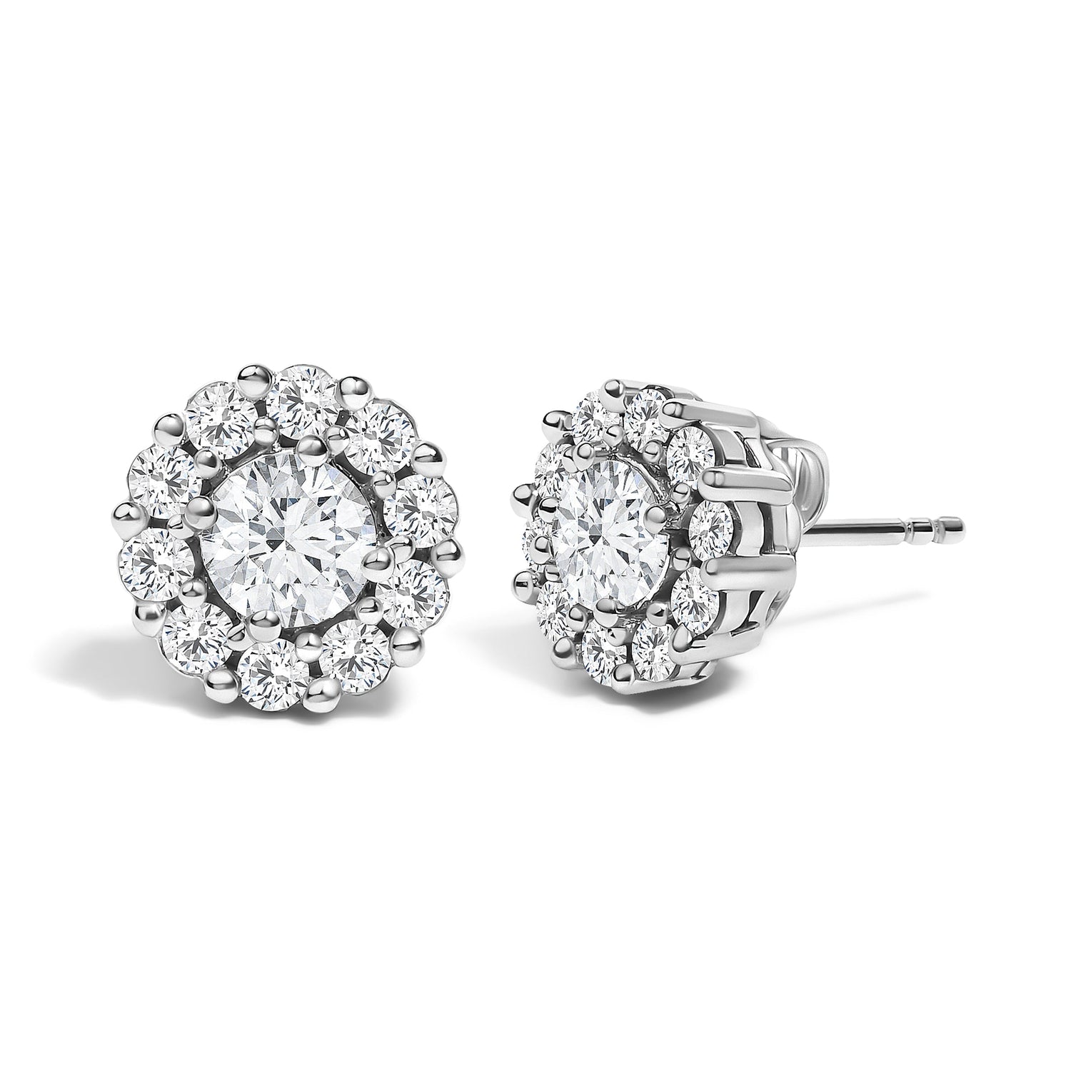 10K White Gold 1 1/2 Cttw Lab Grown Diamond Halo Stud Earrings  DestGlow
