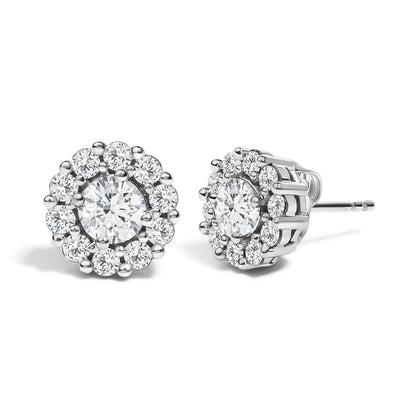 10K White Gold 1 1/2 Cttw Lab Grown Diamond Halo Stud Earrings  DestGlow