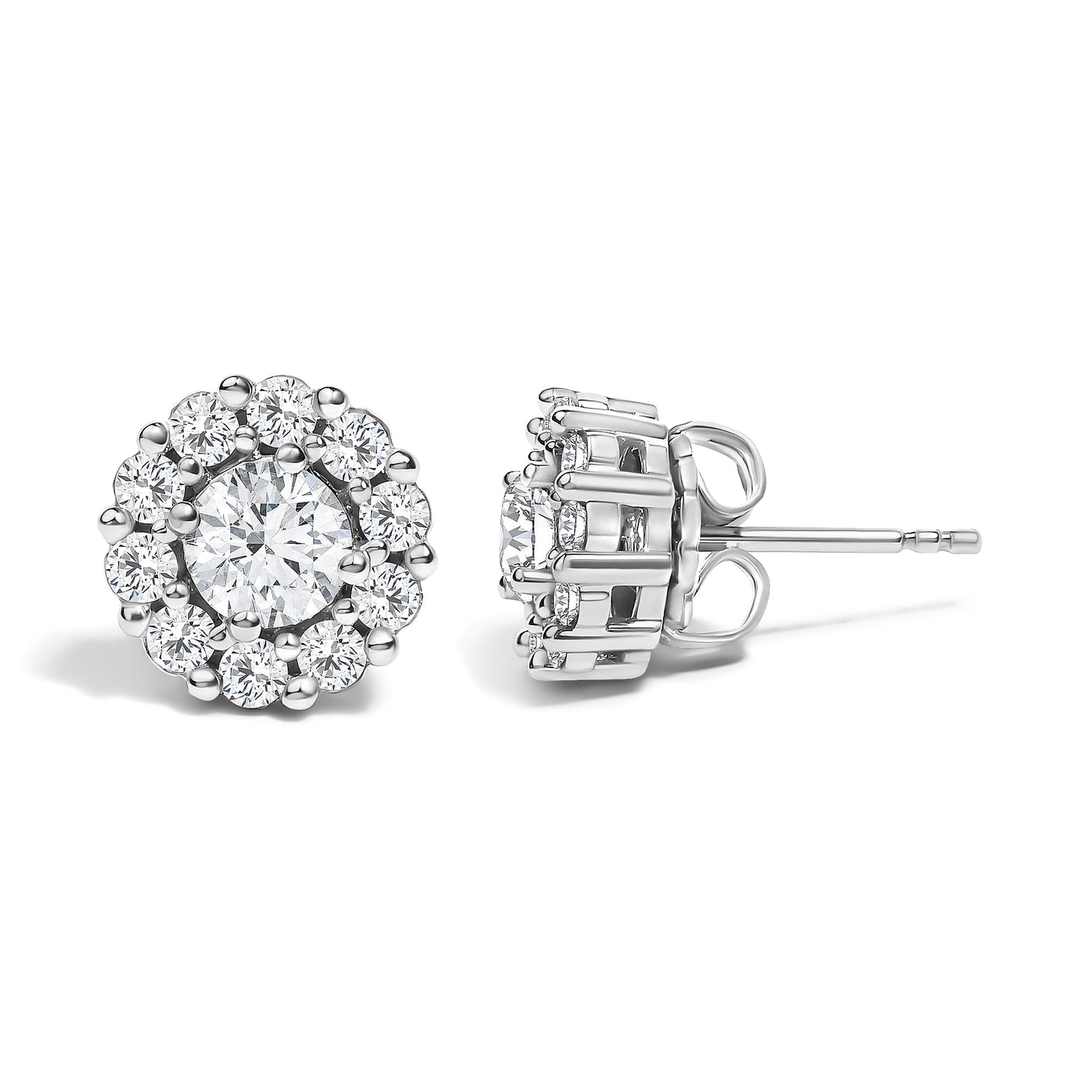 10K White Gold 1 1/2 Cttw Lab Grown Diamond Halo Stud Earrings  DestGlow