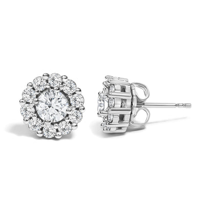 10K White Gold 1 1/2 Cttw Lab Grown Diamond Halo Stud Earrings  DestGlow