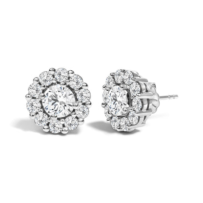10K White Gold 3.0 Cttw Lab Grown Diamond Halo Stud Earrings